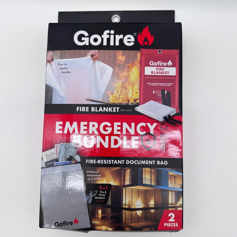 Gofire Emergency Bundle Fire Red/Silver Blanket & Document Bag 2pc Set